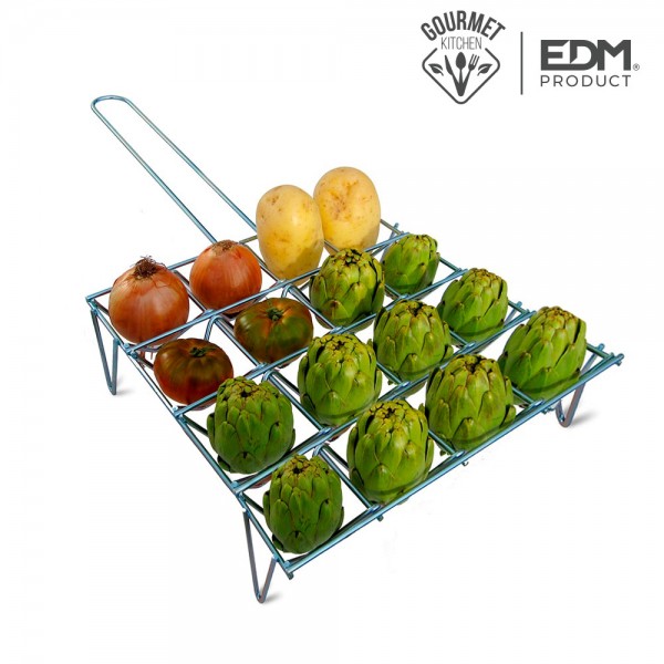 Parrilla para verduras con acabado zincado, capacidad 16 piezas, 34 x 8,5 x 34 cm