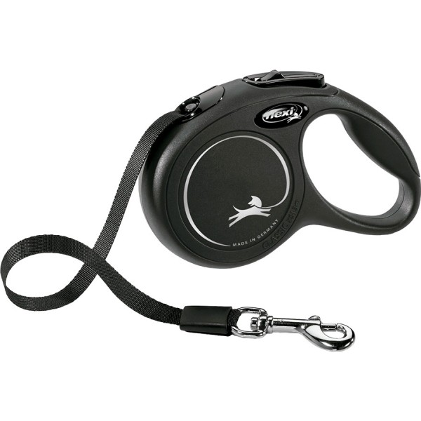 Correa extensible flexi classic negra, cinta 5 m, m, hasta 25 kg